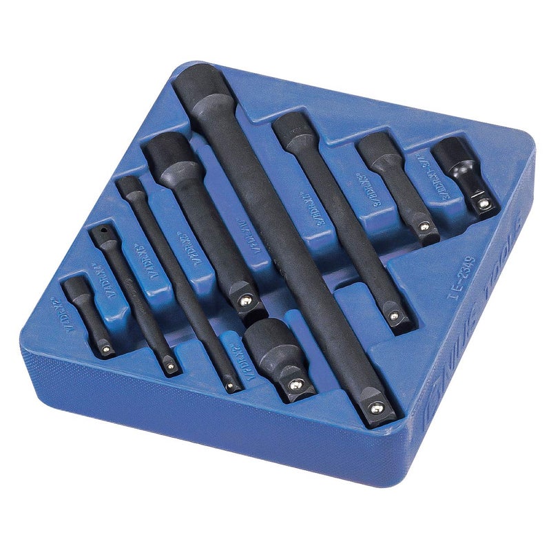GENIUS TOOLS 9 Piece 1/4" 3/8" & 1/2" Dr. Impact Extension Bar Set IE-2349 - Image 1